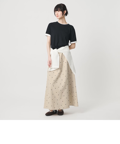 麻ブレンド ドット フレアロングスカート