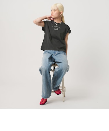 コットン ロゴプリント フレンチスリーブ Tシャツ