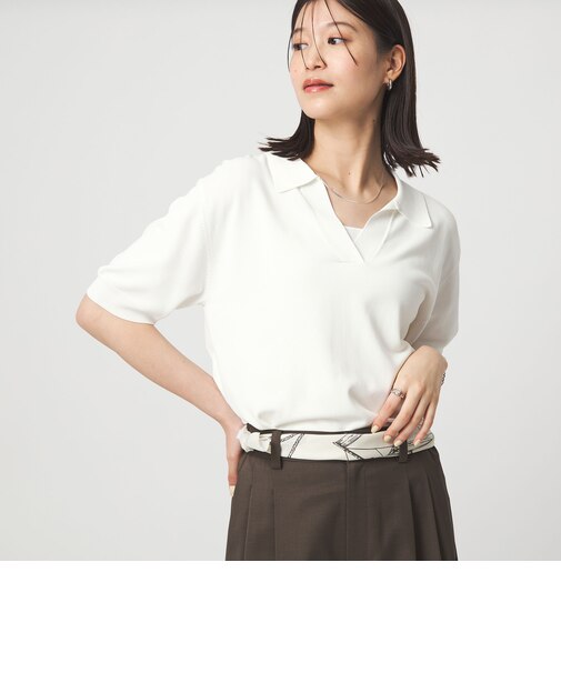 ＜at ease＞エリツキ スキッパー ニット 接触冷感 UVカット 遮熱