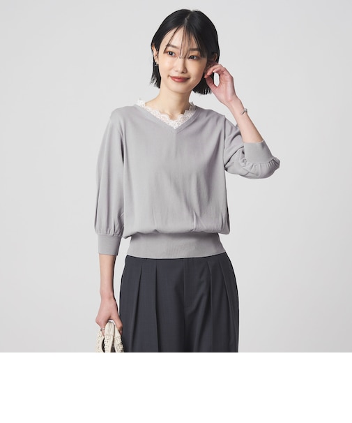 レース Vネック プルオーバー ニット
