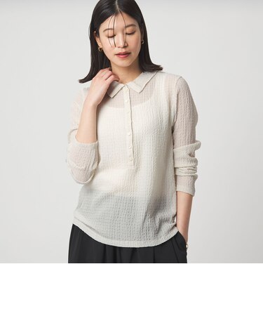 ＜at ease＞シアー サッカーライク エリツキ プルオーバー カットソー
