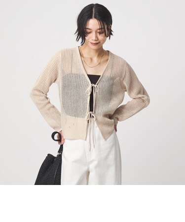 メッシュ リボン Vネック カーディガン