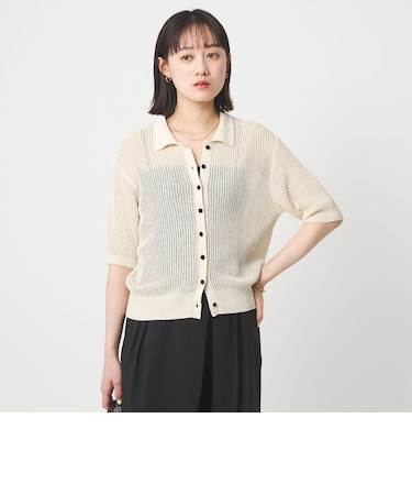 メッシュ ポロカーディガン ニット ウォッシャブル
