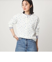＜at ease＞ワッフル ヘンリーネック  フラワープリント 5分袖 カットソー
