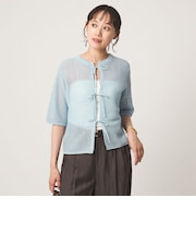 メッシュ クルーネック リボン ショートスリーブ ニット