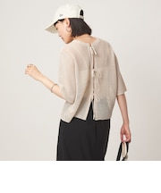 メッシュ クルーネック リボン ショートスリーブ ニット