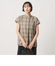 チェック バンドカラー フレンチスリーブ シャツ ‐ウォッシャブル‐