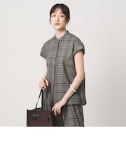 チェック バンドカラー フレンチスリーブ シャツ ‐ウォッシャブル‐