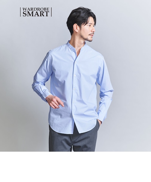 【WARDROBE SMART】コットン バンドカラー スキッパー シャツ