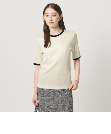 リブ バイカラーパイピング 五分袖 Tシャツ