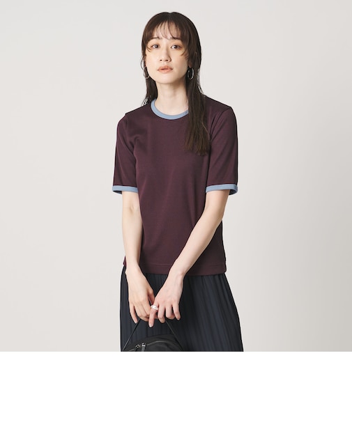 リブ バイカラーパイピング 五分袖 Tシャツ
