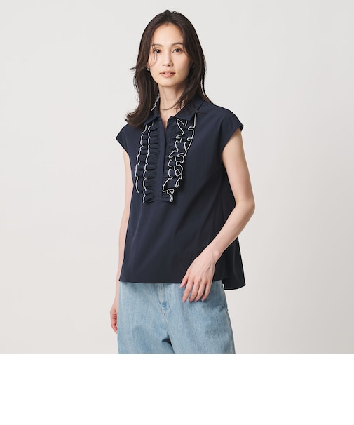 メロー フリル スキッパー フレンチスリーブ シャツ ‐防シワ 吸水速乾 UVカット 遮熱性 接触冷感‐