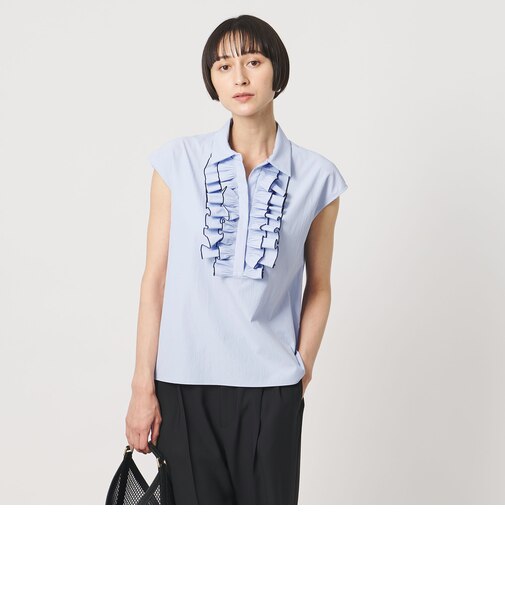 メロー フリル スキッパー フレンチスリーブ シャツ ‐防シワ 吸水速乾 UVカット 遮熱性 接触冷感‐