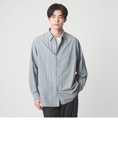 ナイロン コットン チェック ジャストルーズ 長袖 シャツ