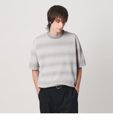 シアー オンブレ ボーダー クルーネック Tシャツ ウォッシャブル