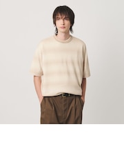 シアー オンブレ ボーダー クルーネック Tシャツ ウォッシャブル