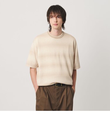 シアー オンブレ ボーダー クルーネック Tシャツ ウォッシャブル