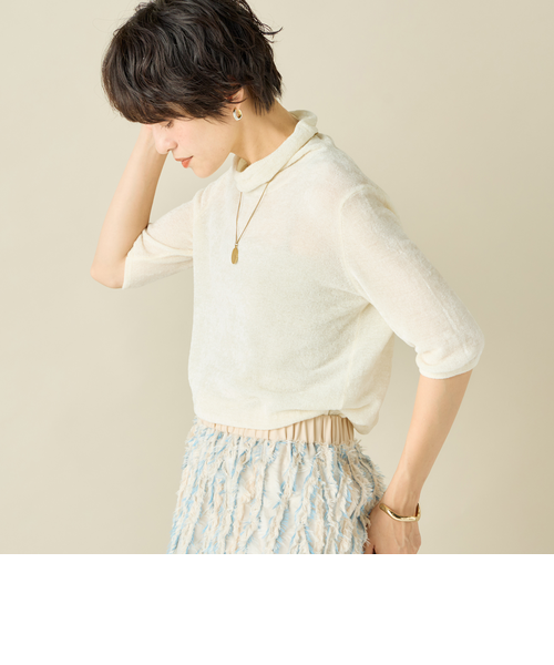 美品 allureville 5分袖 プルオーバーサマーニット アイボリー ◇ 2WAY ネック5分袖プルオーバー|allureville OFFICIAL SITE