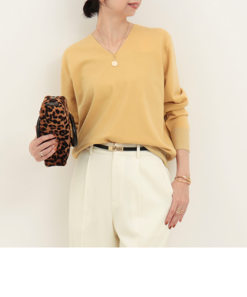 スーパーストレッチVネックプルオーバーニット　ムジ