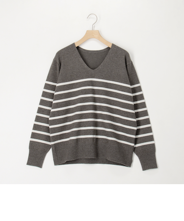 スーパーストレッチVネックプルオーバーニット　ラメボーダー