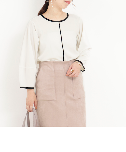 カットジョーゼット配色ブラウス