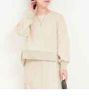 《セットアップ対応》スエード×リブクルーネックプルオーバーカットソー
