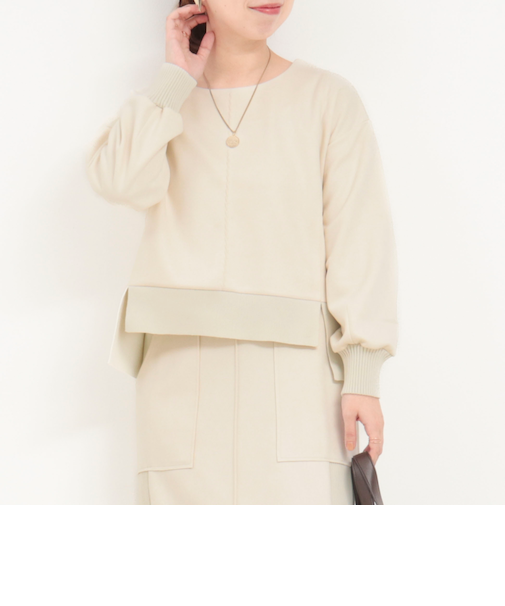 《セットアップ対応》スエード×リブクルーネックプルオーバーカットソー