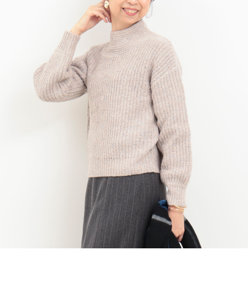 ラメホイルフレンチモックネックプルオーバーニット