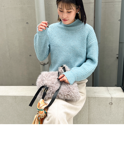 ラメホイルフレンチモックネックプルオーバーニット