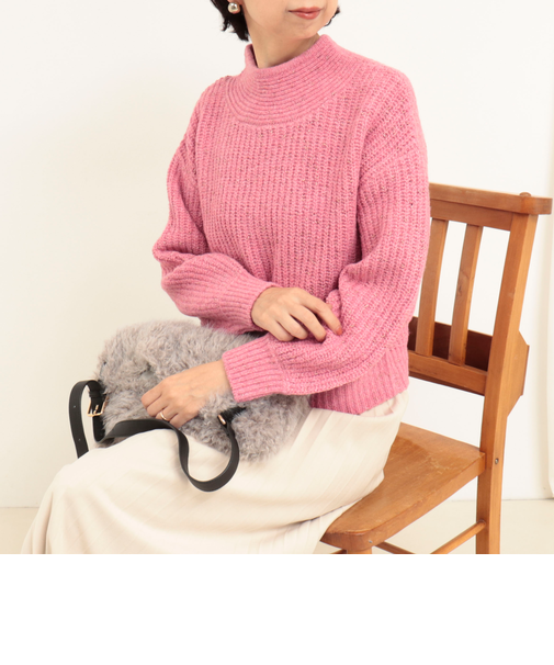 ラメホイルフレンチモックネックプルオーバーニット