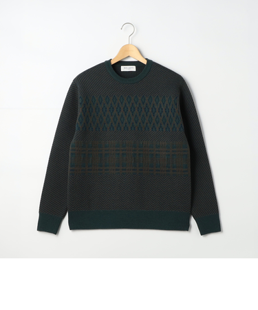 3色ジャガードボーダー柄 プルオーバーニット