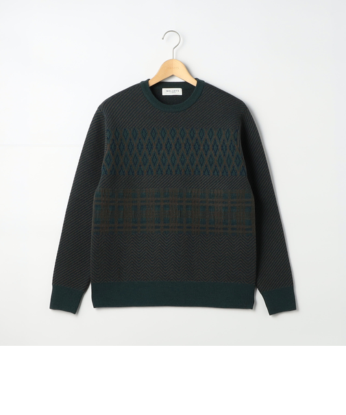 3色ジャガードボーダー柄 プルオーバーニット
