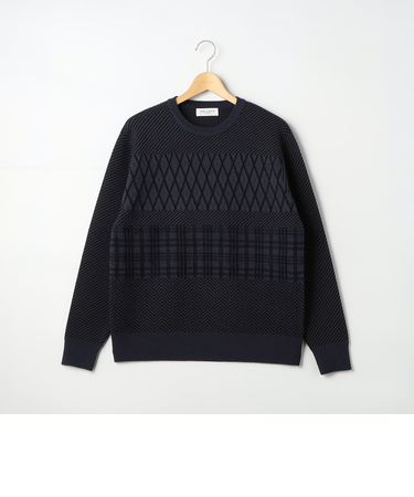 3色ジャガードボーダー柄 プルオーバーニット