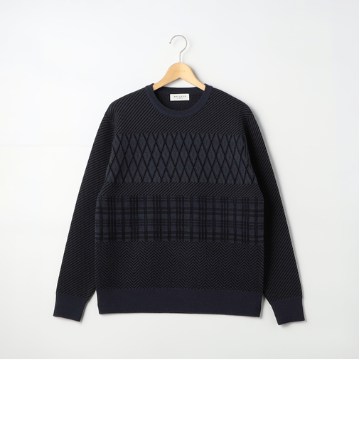 3色ジャガードボーダー柄 プルオーバーニット