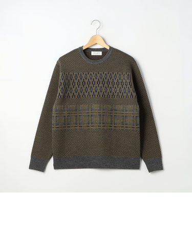 3色ジャガードボーダー柄 プルオーバーニット