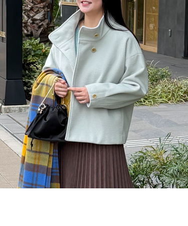 ウーレットヘリンボンスタンドショートコート