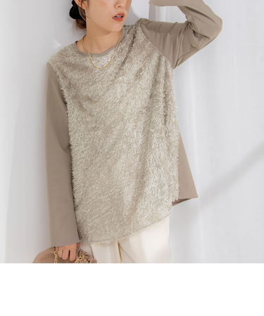 カットジャガードドッキングプルオーバーブラウス