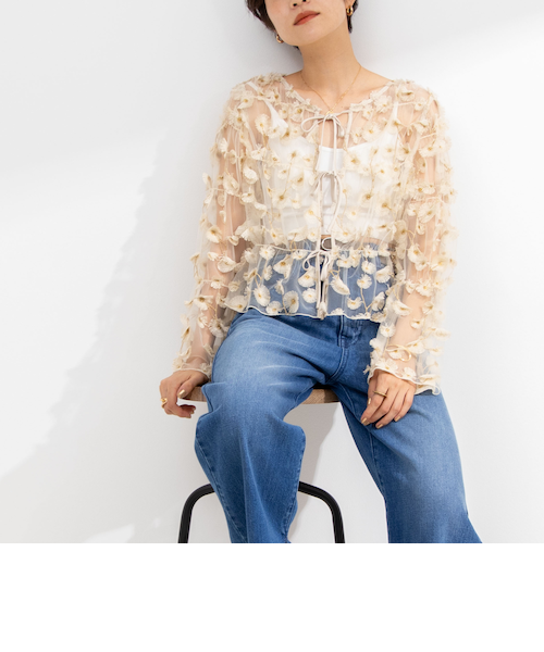 【専用】ノーリーズ　ウォッシャブルチュール刺繍2WAYブラウス セットアップ対応》ウォッシャブルチュール刺繍2WAYブラウス