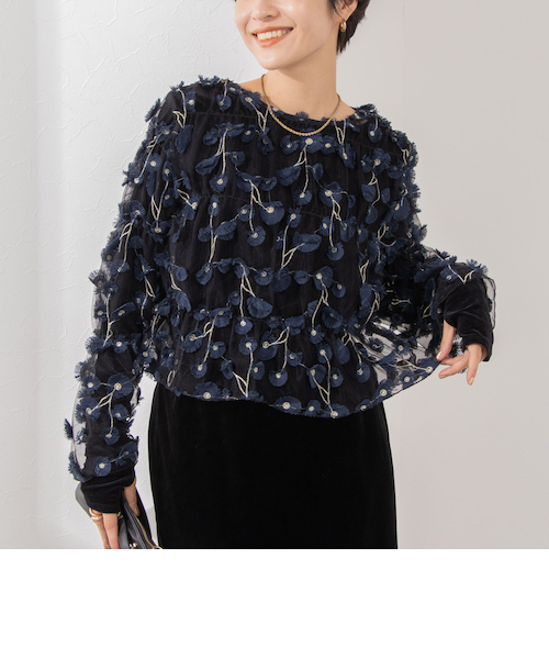 【専用】ノーリーズ　ウォッシャブルチュール刺繍2WAYブラウス セットアップ対応》ウォッシャブルチュール刺繍2WAYブラウス