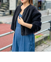 《手洗い可能》《アンサンブル対応》プレミアムヘアリークロップドクルーネックカーディガン