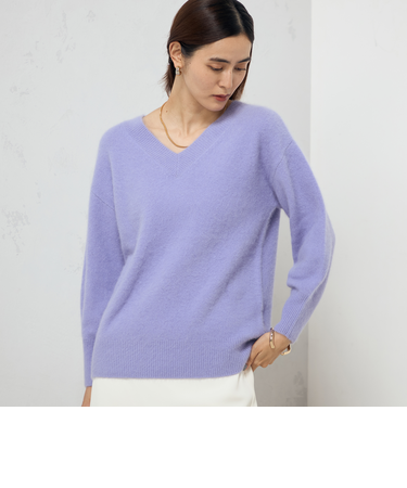 カシミヤ混ヘアリー2WAYプルオーバーニット