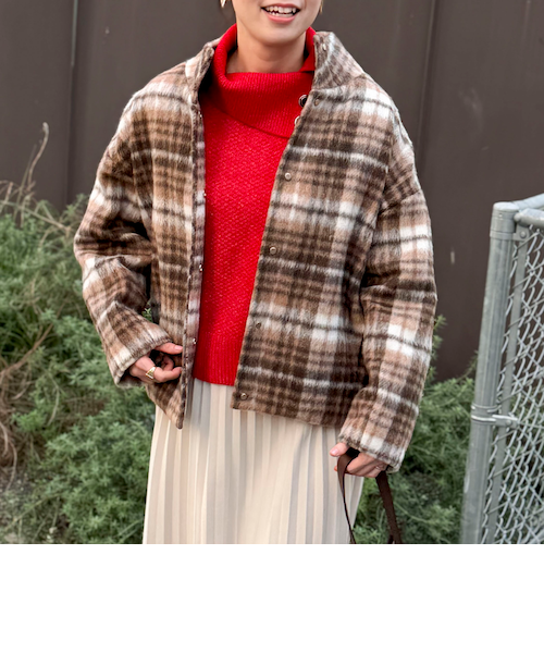 【美品】SLOBE citron.シャギーチェックショートコート グリーン 36 美品】SLOBE citron.シャギーチェックショートコート グリーン 36