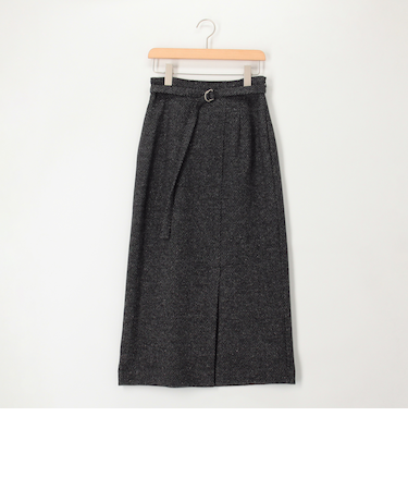 シルクネップヘリンボン柄ベルト付きスカート