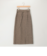 シルクネップヘリンボン柄ベルト付きスカート