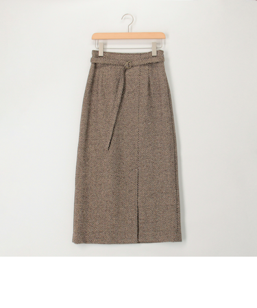 シルクネップヘリンボン柄ベルト付きスカート