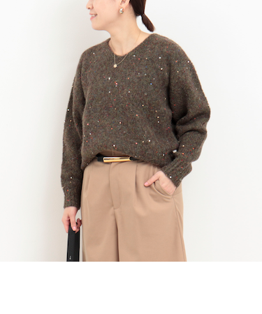 カラフルスパンコールVネックプルオーバー