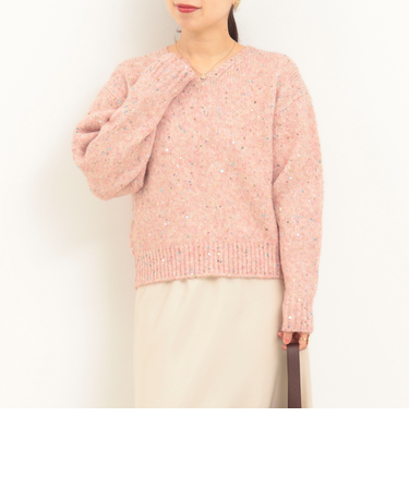 カラフルスパンコールVネックプルオーバー