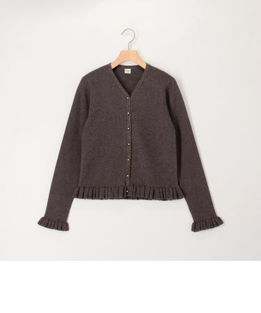 裾袖口 畦フリルVネックカーディガン