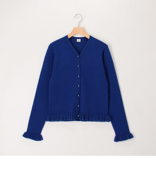 裾袖口 畦フリルVネックカーディガン