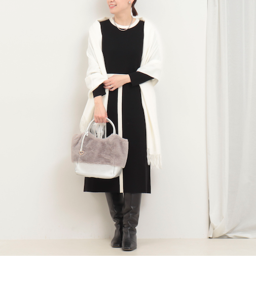 ミラノリブバイカラーニットワンピース